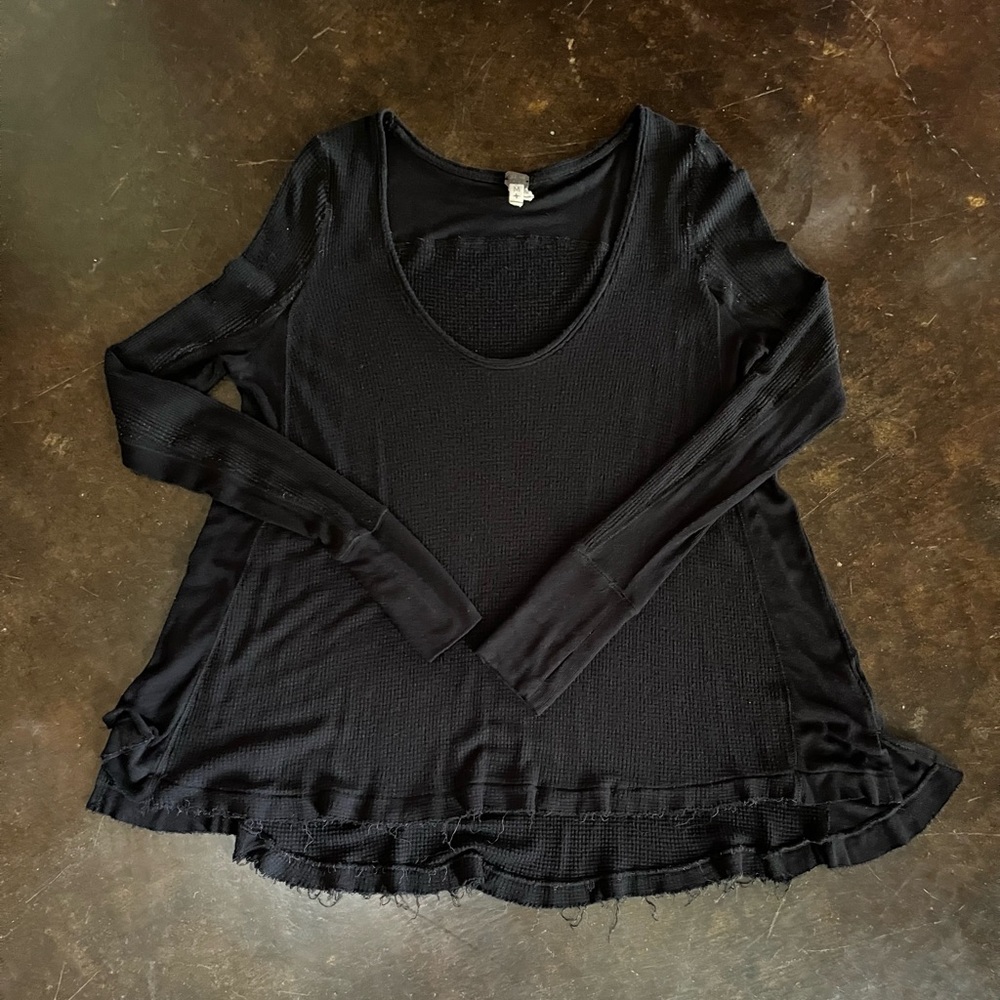 Free People Black Ruffled Tunic Blouse